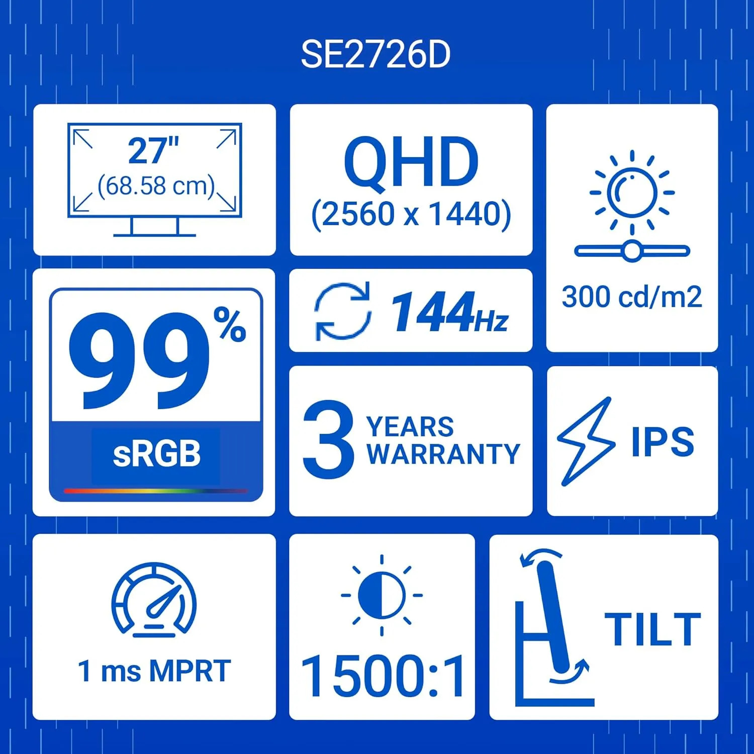 Dell Led Monitor 27" QHD IPS 144Hz HDMI | DP | 2K  (SE2726D) - Image 3