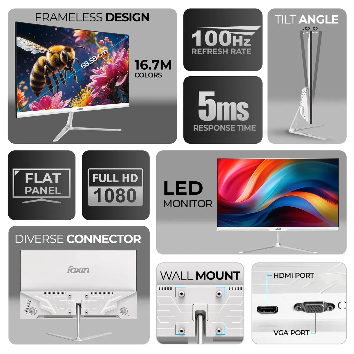 Foxin LED Monitor 27" FHD IPS 100Hz with HDMI | VGA | Speaker (Elite) - Image 5