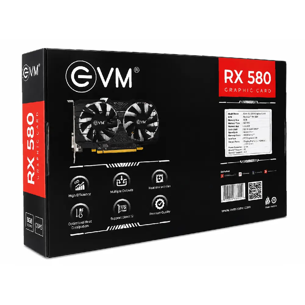 EVM Nvidia Graphic Card RX 580 8GB DDR5 with HDMI, DVI, DP Port - Image 2