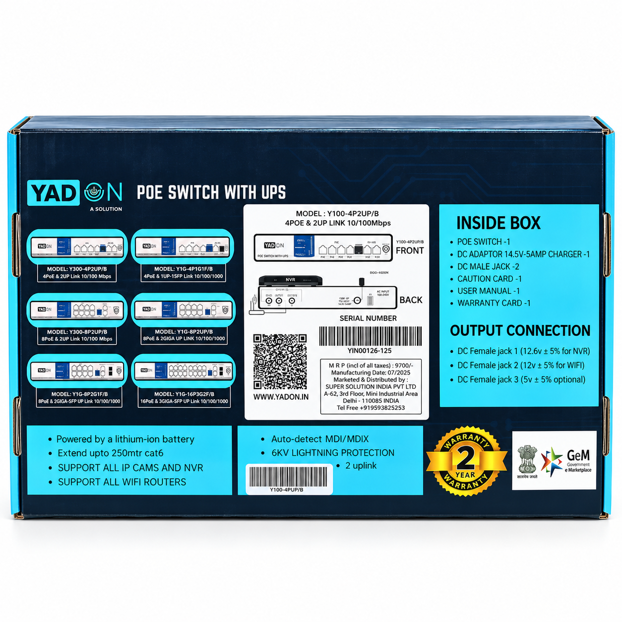 YADON - POE Switch with UPS for IP Cameras - 4 POE Ports, 2 Uplink Ports - Powered by Lithium-Ion 15000mAh Battery - Connect Upto 4 Cameras, a NVR, and a Router - Y100-4P2UP - Image 3
