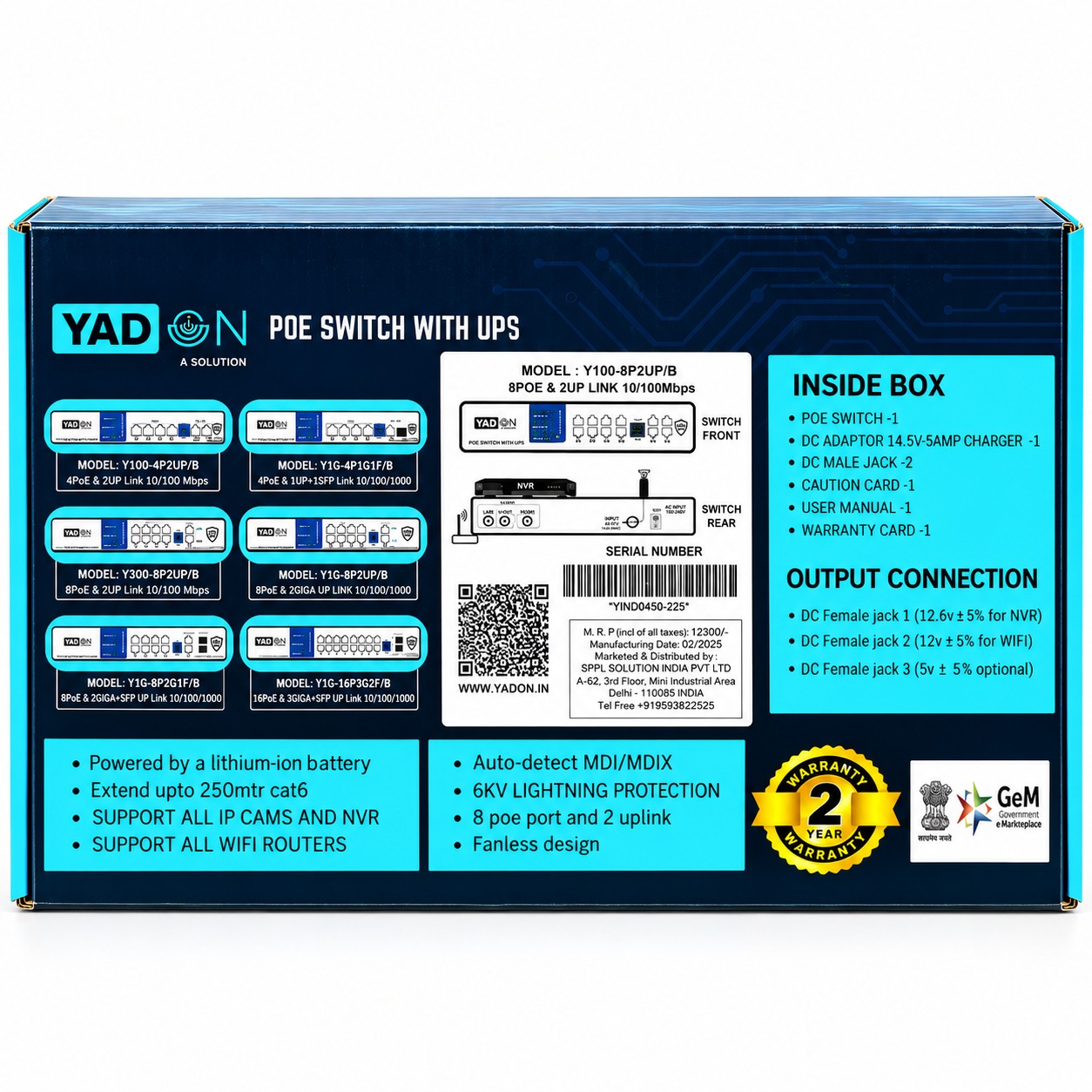 YADON - POE Switch with UPS for IP Cameras - 8 POE Ports, 2 Uplink Ports, 10/100 Mbps - Powered by Lithium-Ion 15000mAh Battery - Connect Upto 8 Cameras, a NVR, and a Router - Y100-8P2UP - Image 2