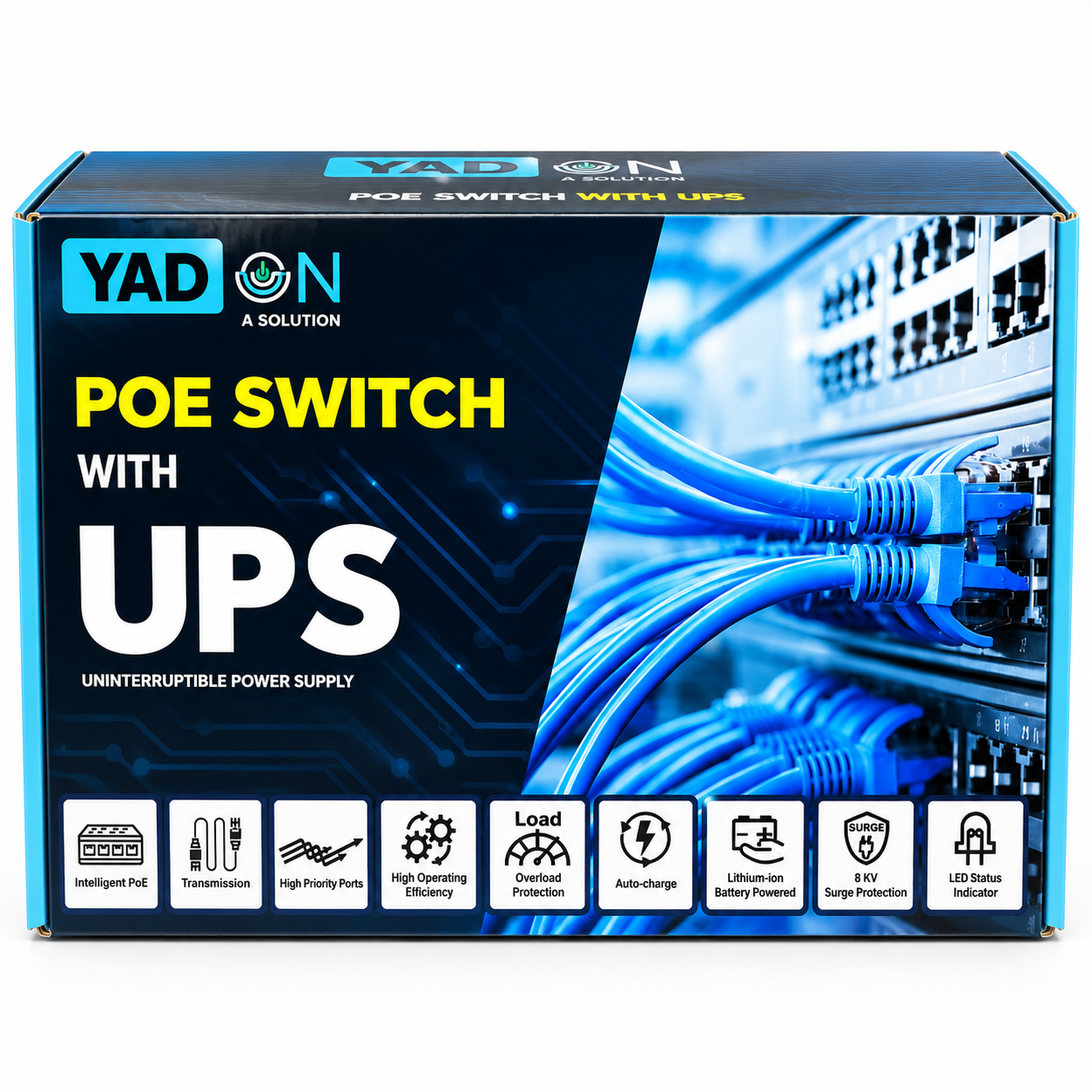 YADON - POE Switch with UPS for IP Cameras - 8 POE Ports, 2 Uplink Ports, 10/100 Mbps - Powered by Lithium-Ion 15000mAh Battery - Connect Upto 8 Cameras, a NVR, and a Router - Y100-8P2UP - Image 3