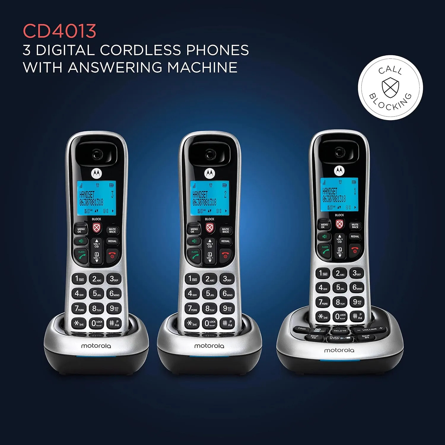 Motorola Wireless Telephone Set with answering Machine (3-Handset) CD4013 - Image 2