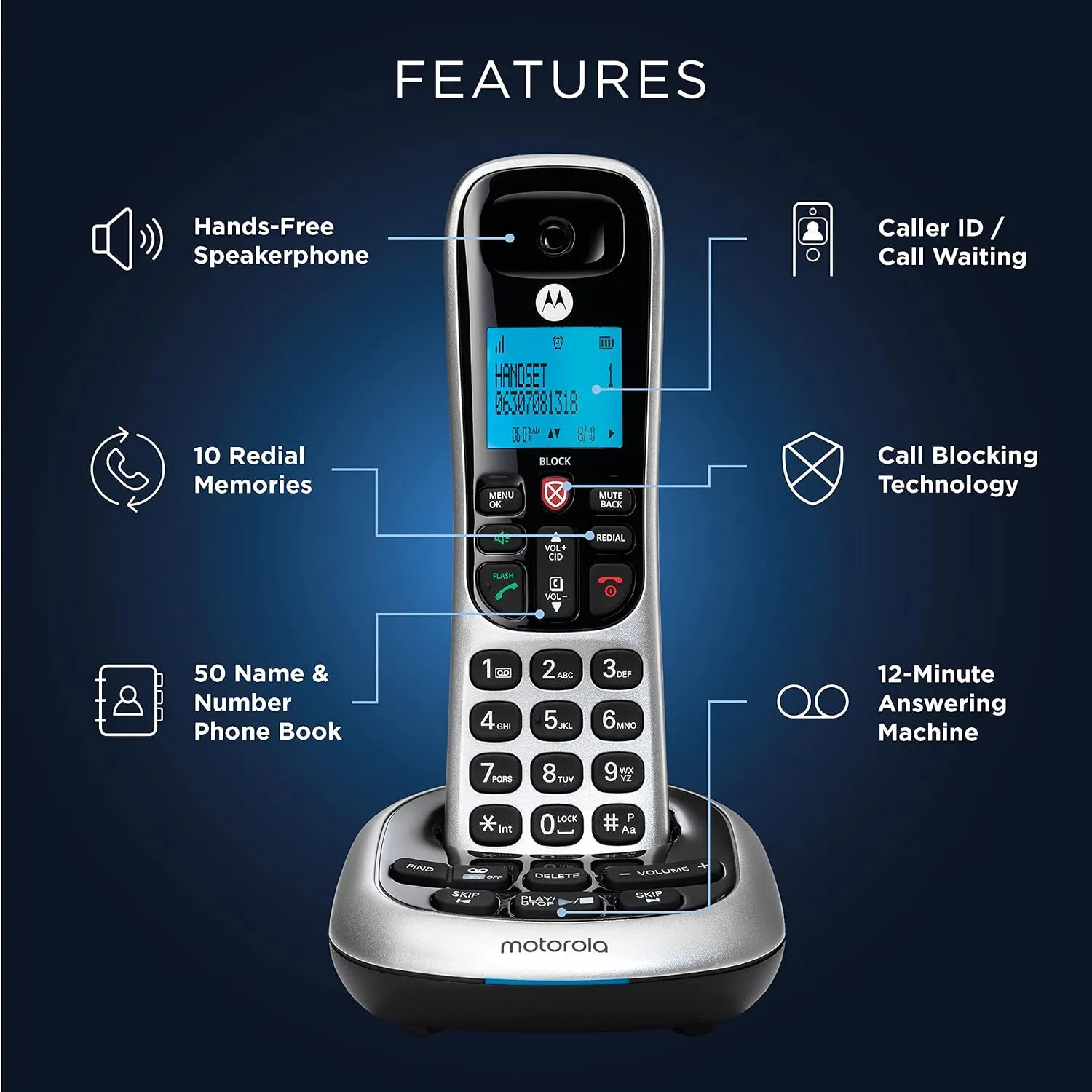 Motorola Wireless Telephone Set with answering Machine (3-Handset) CD4013 - Image 4