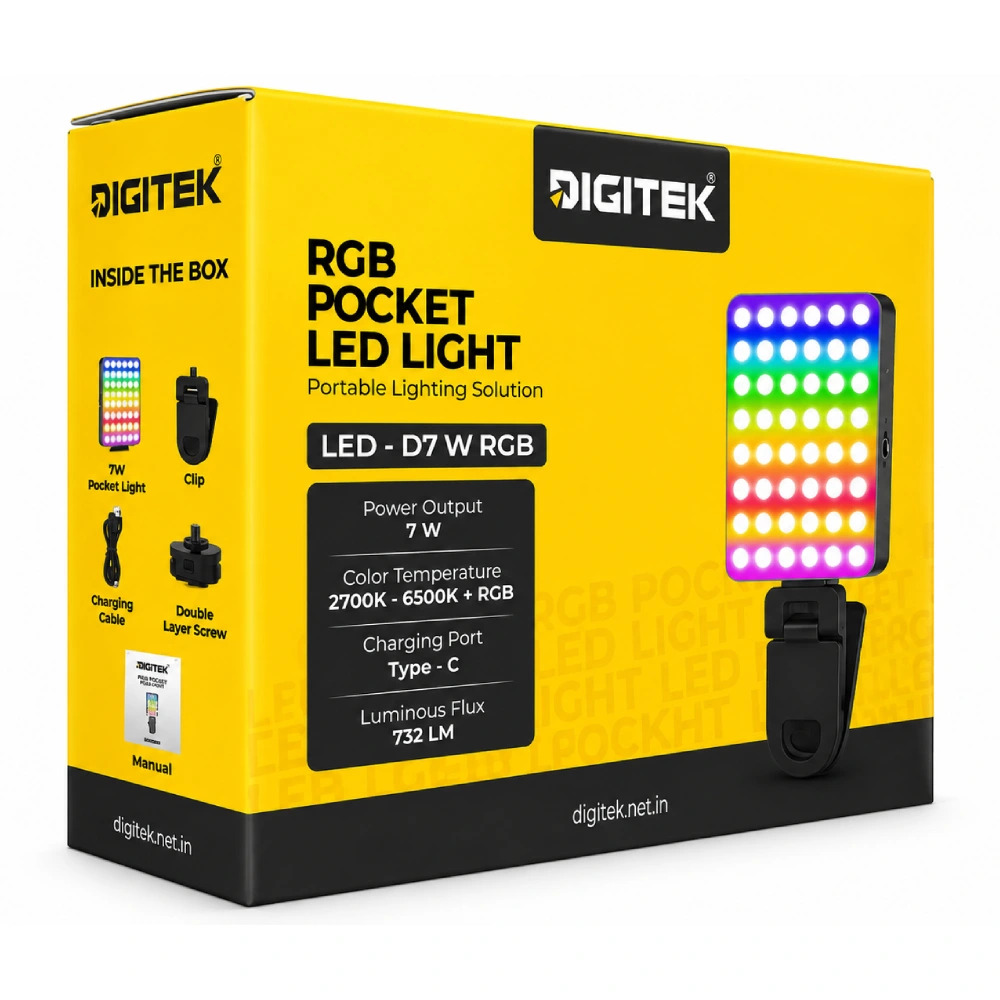 DigiTek Portable RGB LED Video Light With Built In Battery (D7W RGB)