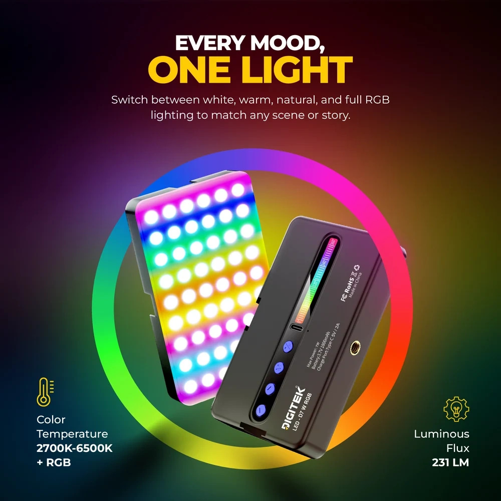 DigiTek Portable RGB LED Video Light With Built In Battery (D7W RGB) - Image 4