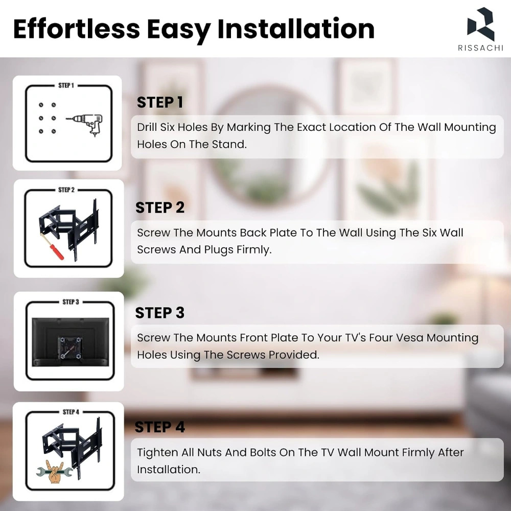 Rissachi LED Wall Mount Kit 26" To 65" | Moveable and Adjustable - Image 2