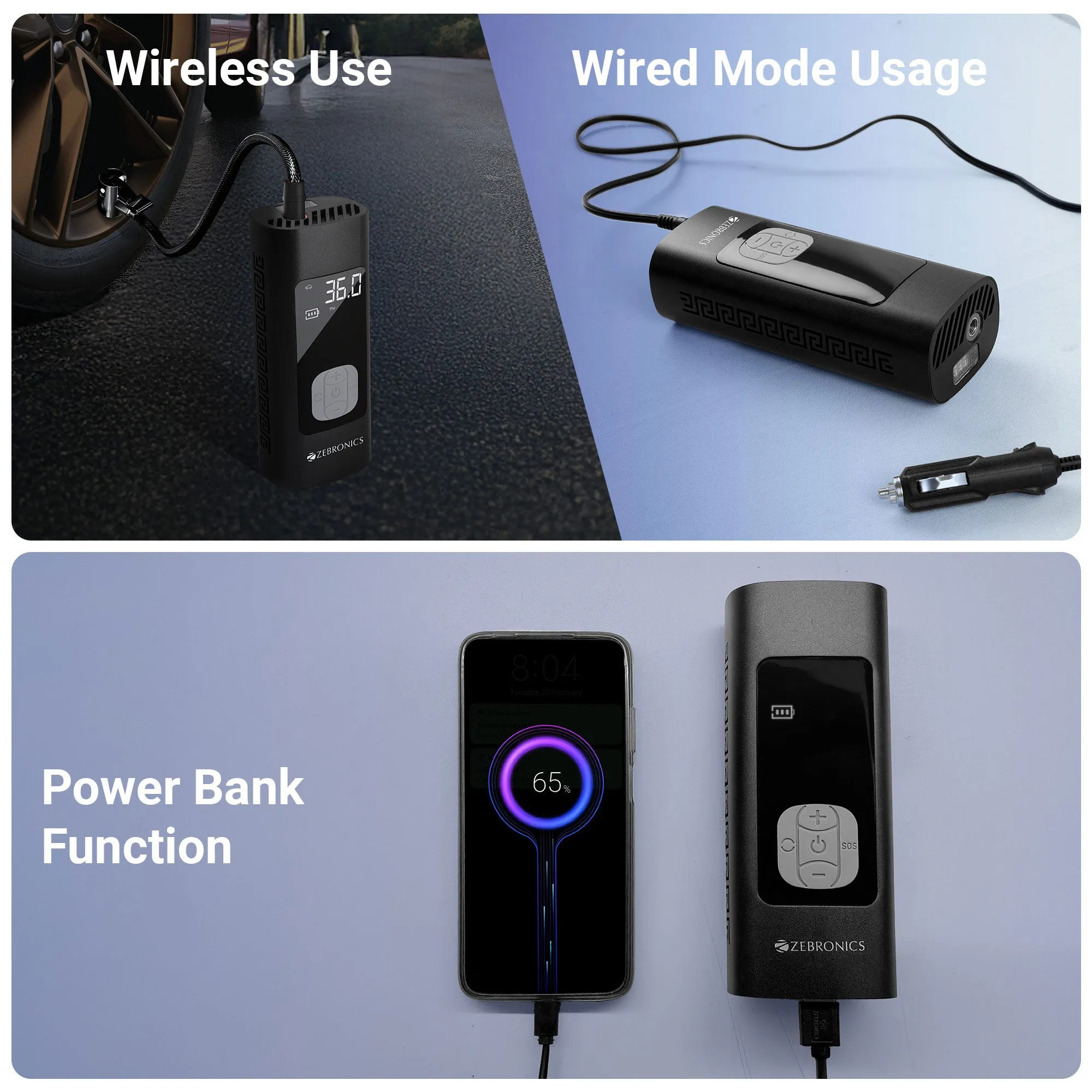 Zebronics Tire Inflactor With Power Bank Zeb 19TI6 - Image 3