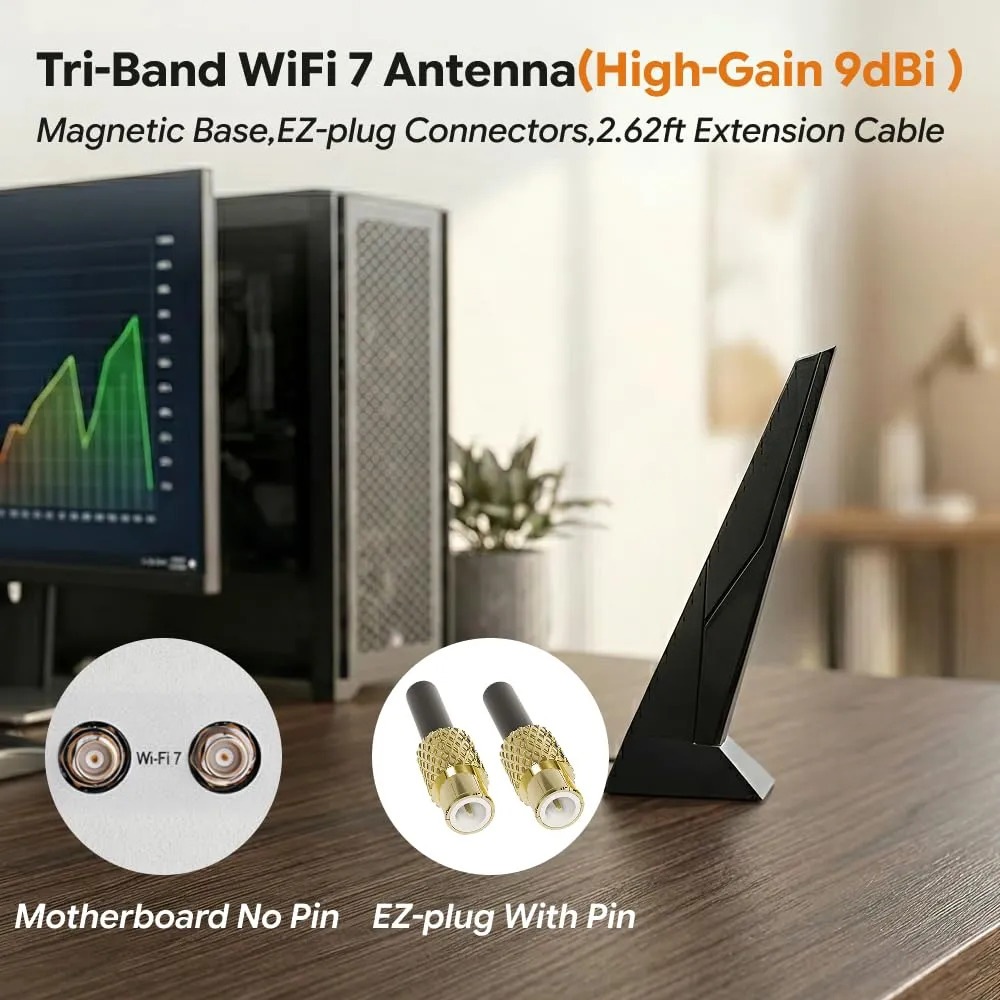 WiFi 7 Antenna with Magnetic Base for Desktop PC Motherboards - Image 2