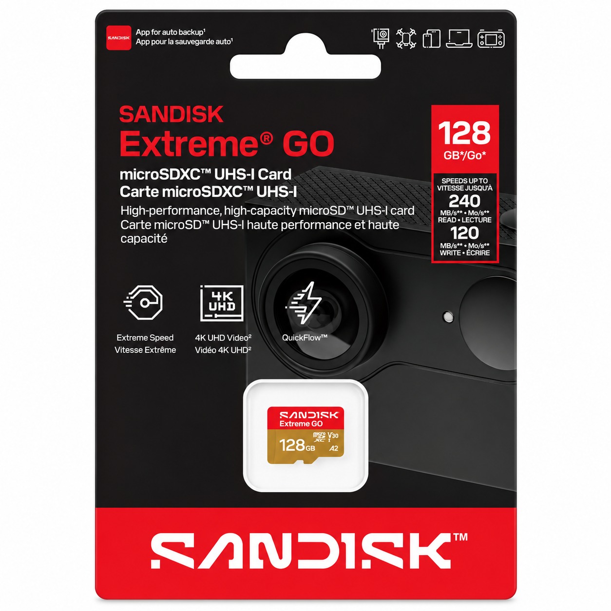 SanDisk SDSQXGN-128G-GN6MN SANDISK Extreme GO microSDXC UHS-I Card 128 GB MicroSDXC Class 10 240 MB/s  Memory Card Compatible with Mobile, Computer, Tablet, Camera, Gaming Console