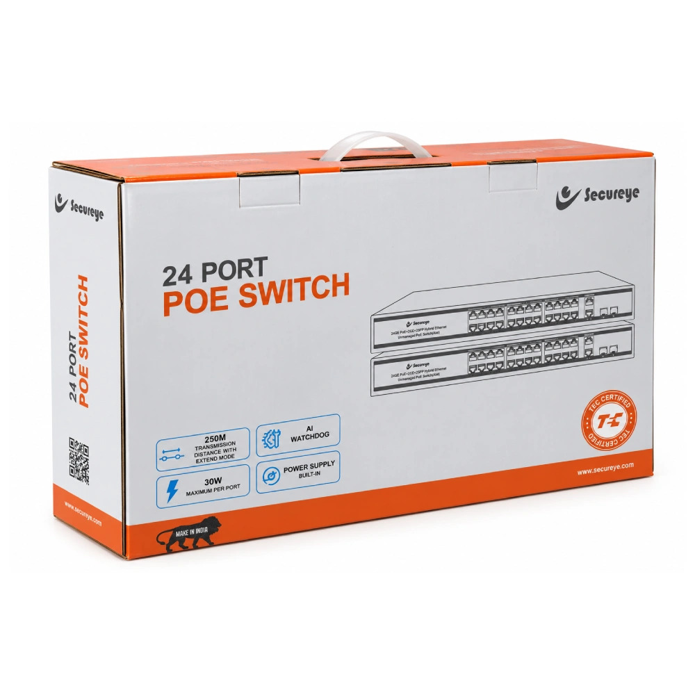 Secureye Poe Switch 24 Port (24 FE + 2 UP + 2 SFP Port) S-24FE-2G-2UF