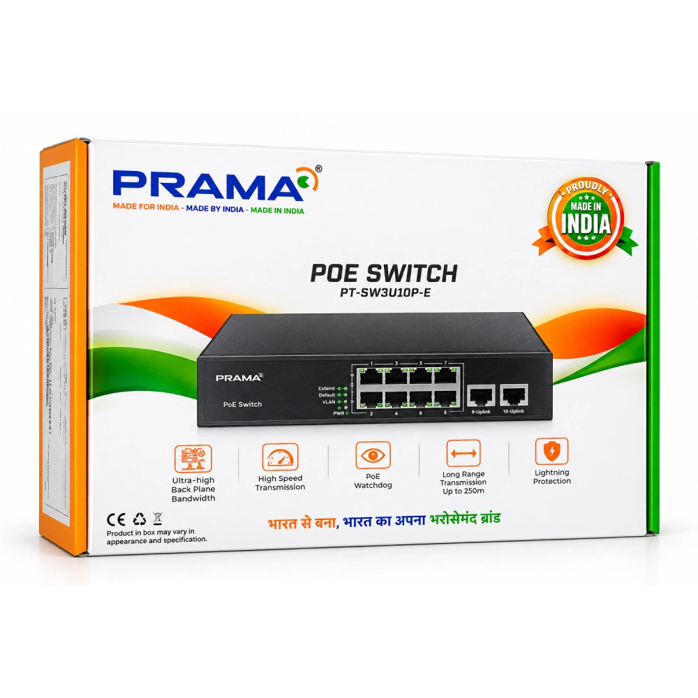 Prama Poe Switch 8 Port (8 FE + 2 GE Port) Uplink Giga