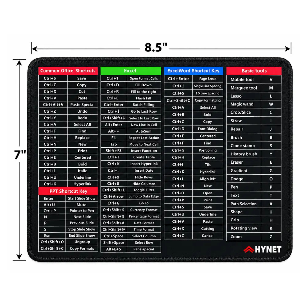 Mouse Pad Excel Shortcut Key 8.5" x 7"