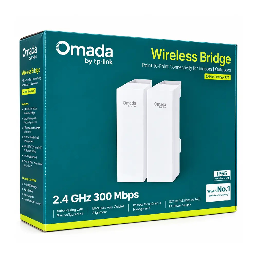 TP-Link Omada 2.4GHz 300Mbps 500 Meter Range Outdoor Access P2P Preconfigured, Plug & Play (EAP100-Bridge KIT)