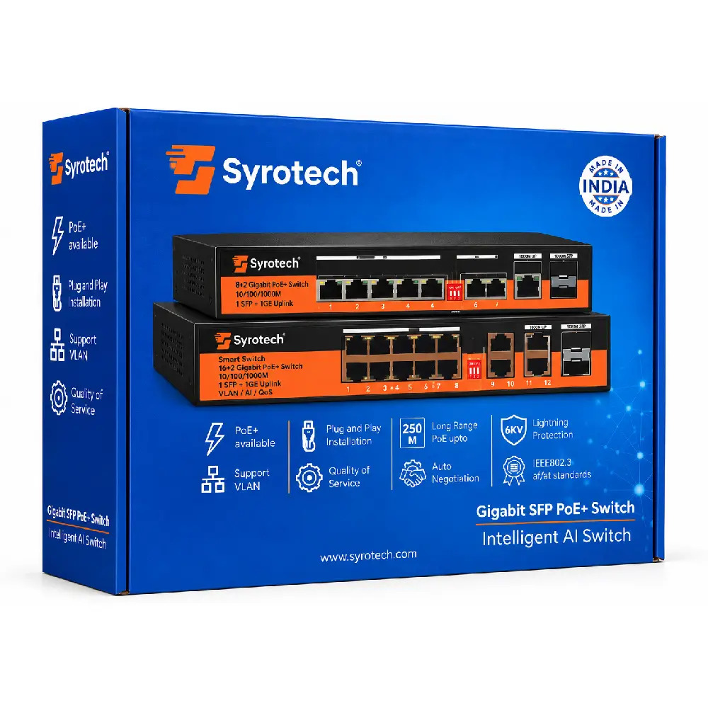 Syrotech Gigabit Poe Switch 4 Port (4 GE + 1 GE + 2 GE SFP Port) SY-4000P-1T-2S-AI