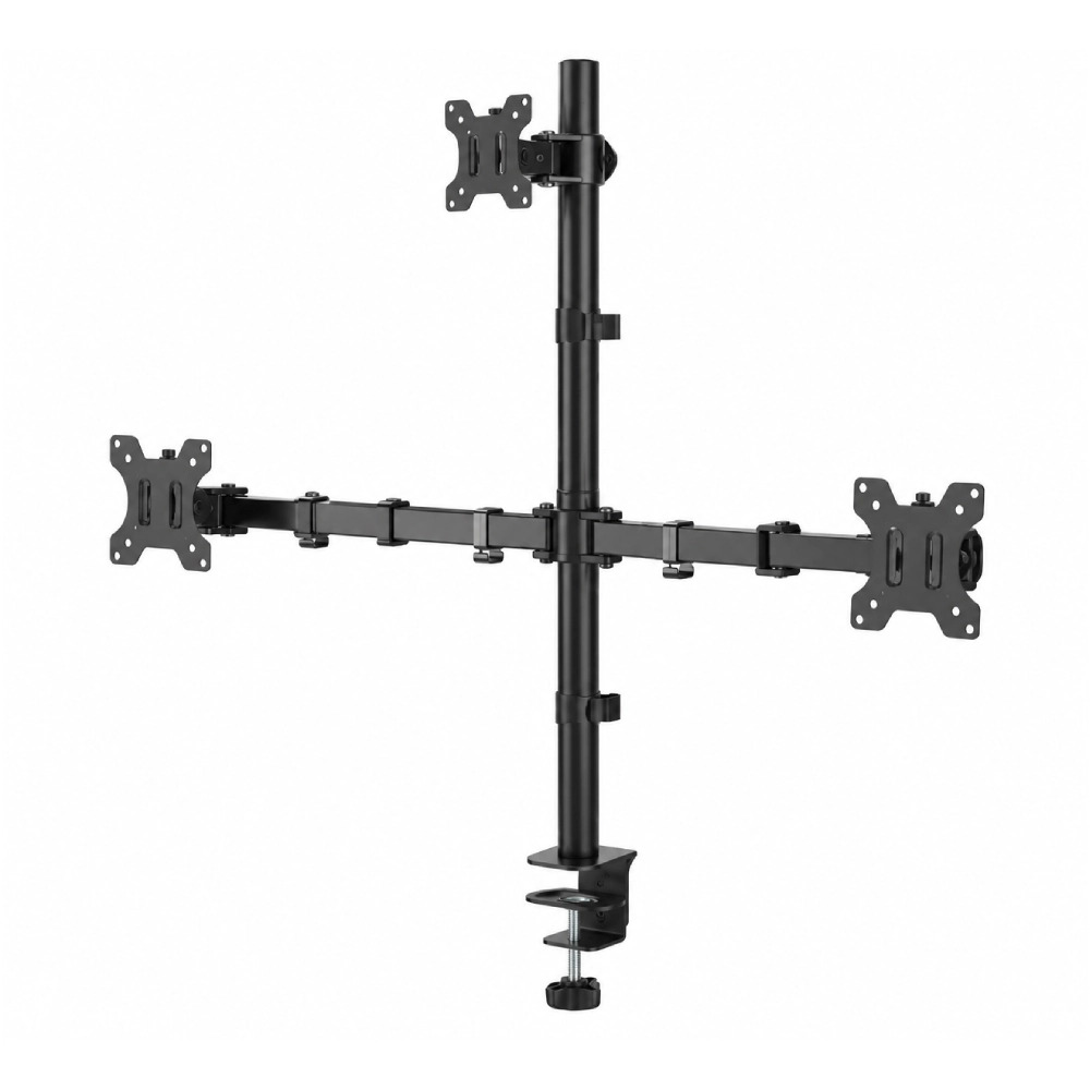 Three Monitor | Led Stand Table Top Height Adjustable Arm Mount- Steel (KC-03C)