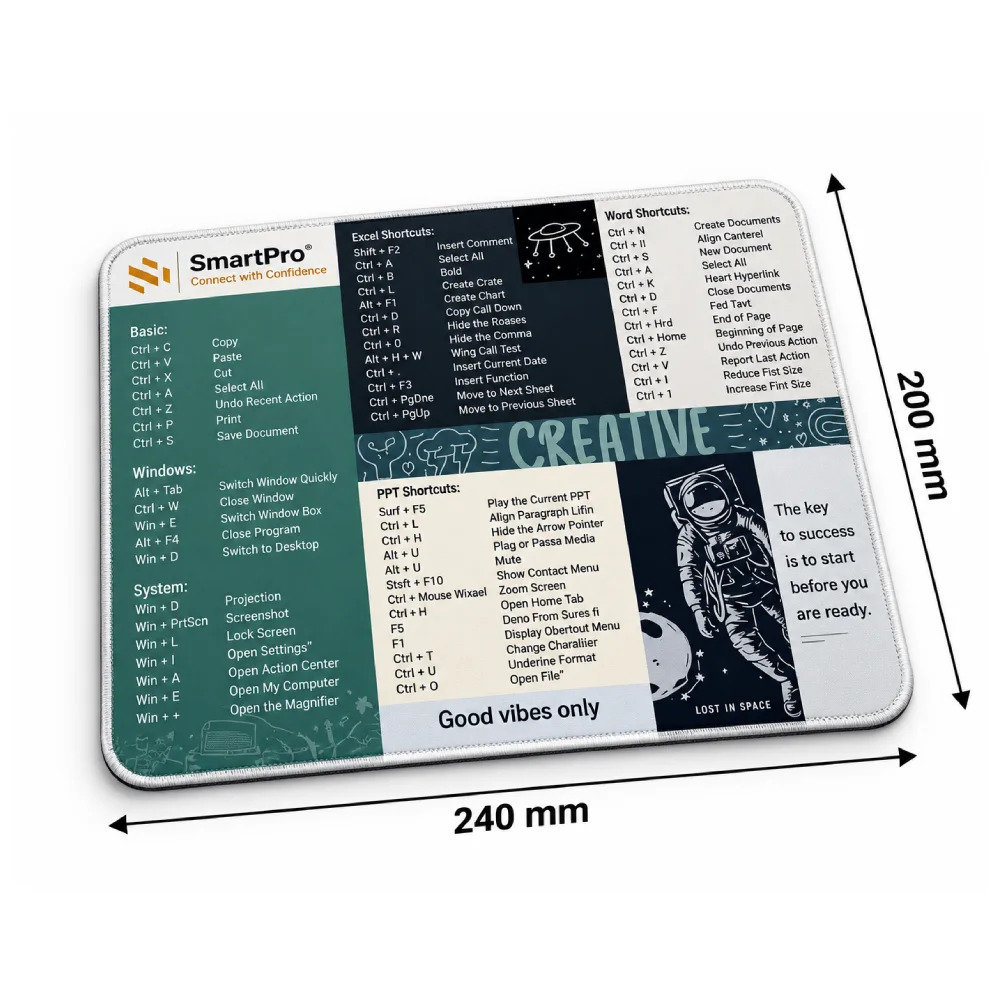 Smart Pro Mouse Pad Shortcut Keys (200 x 240 x 2mm)