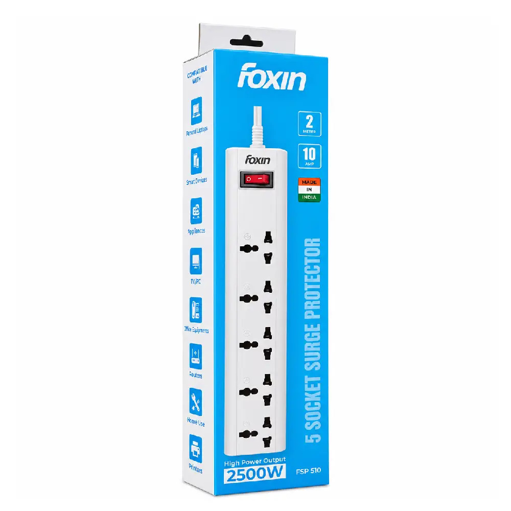 Foxin Spike 5 Socket 1 Switch 2m