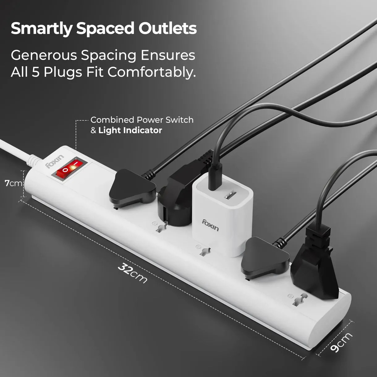 Foxin Spike 5 Socket 1 Switch 2m - Image 2