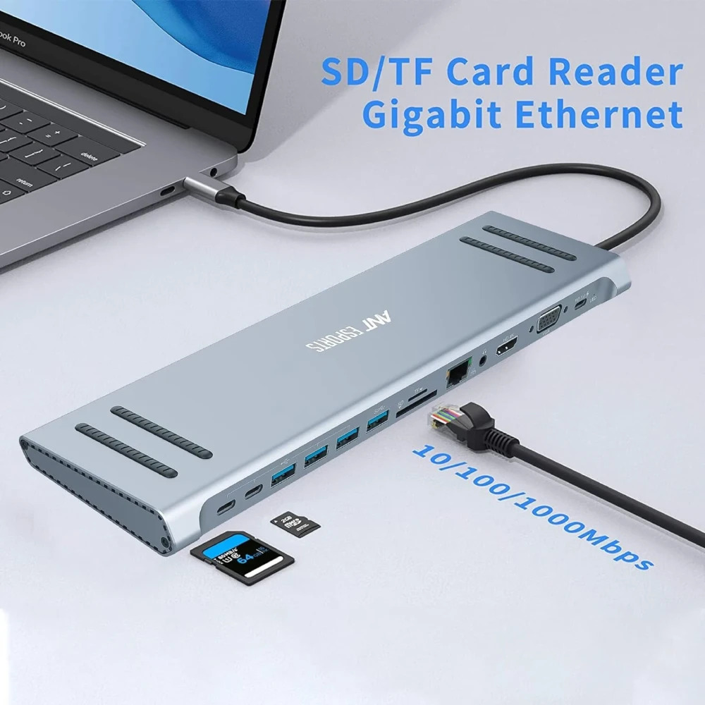 Ant Esports TYPE C HUB Dock 13 in 1 (HDMI | USB | LAN | TF | SD CARD | TYPE-C | AUX | VGA) AEC1310 - Image 2