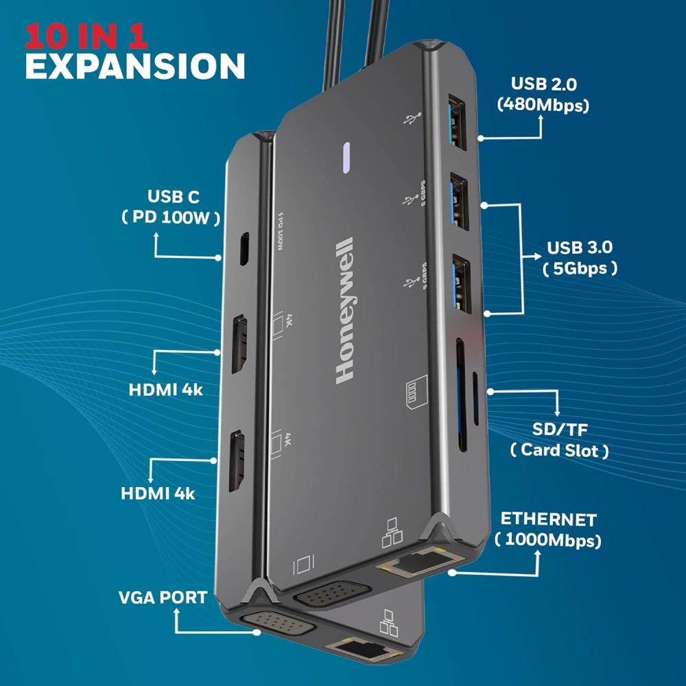 Honeywell Type C Docking Station 10 in 1 (USB | Type C | HDMI | Lan | VGA | SD Card) (Open Box) - Image 5