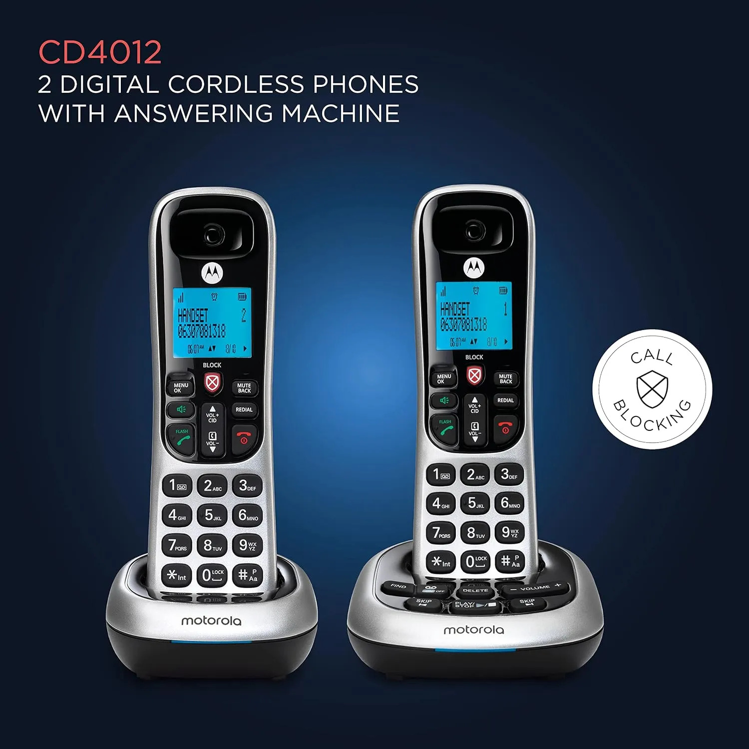 Motorola Wireless Telephone Set with answering Machine (2-Handset) CD4012 - Image 2