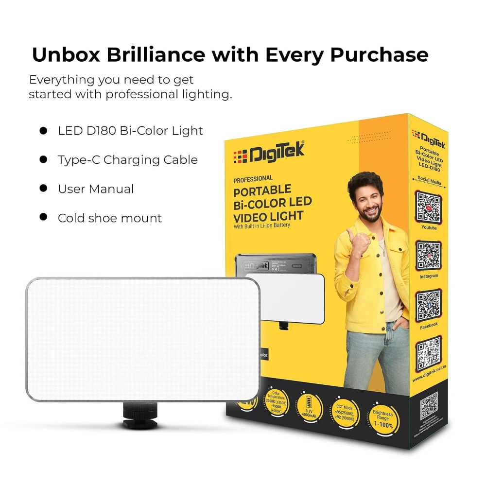 DigiTek Portable Bi-Color LED Video Light With Built In Battery (D180) - Image 4