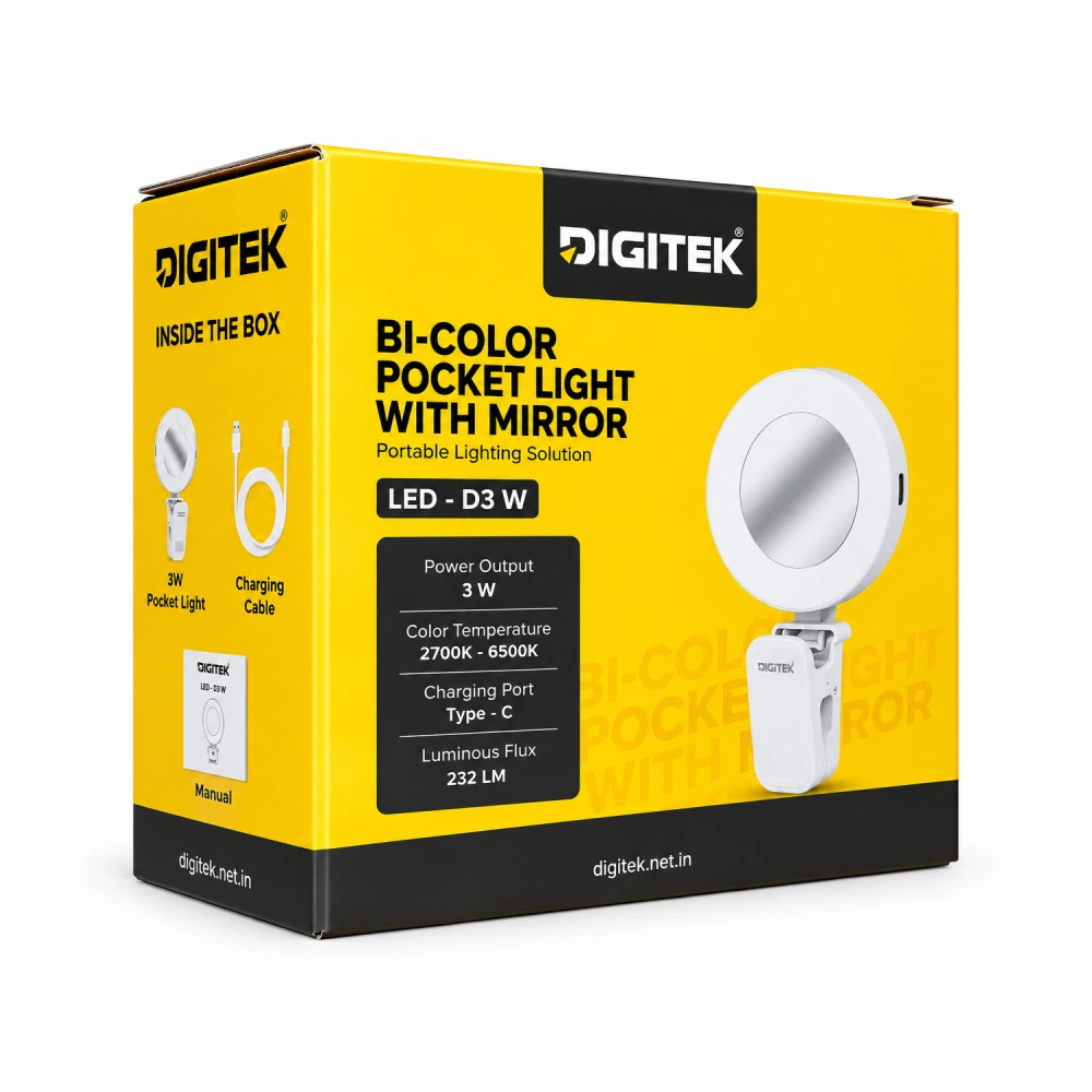 DigiTek Portable Bi-Color LED Video Light With Mirror | Built In Battery (D3 W)