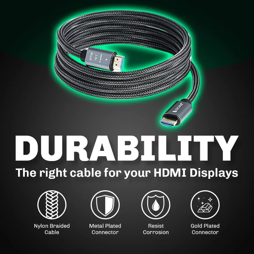 Cocount HDMI Cable 3m 4K ARC Enabled 60Hz 18 Gbps (Nylon Braided) - Image 2
