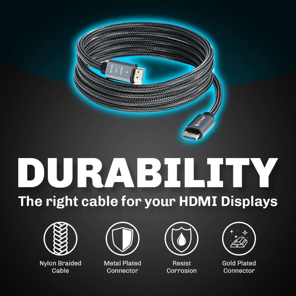 Cocount HDMI Cable 2m 8K 60Hz 48 Gbps Speed (Cotton Braided) - Image 3