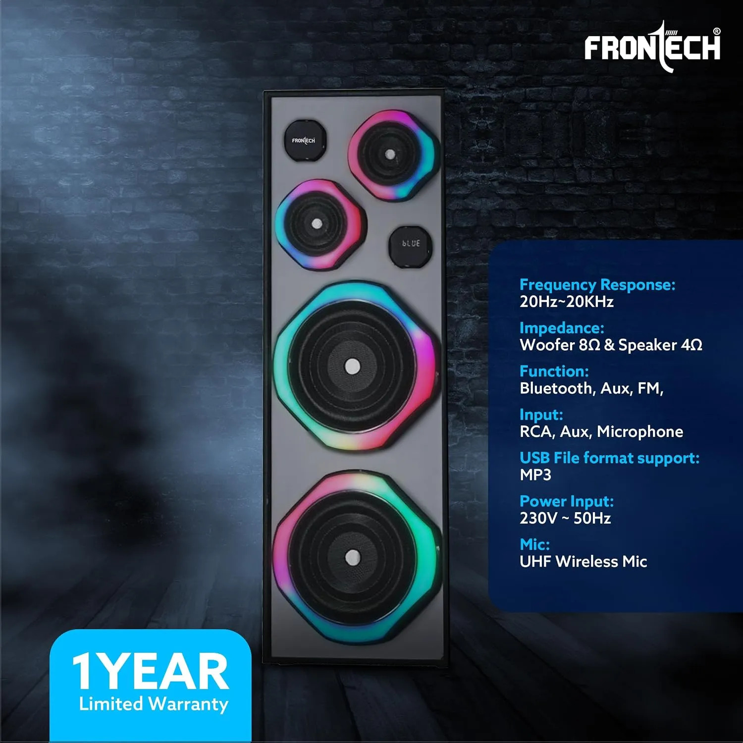 Frontech Bluetooth Tower Speaker with Mic 260W (SW-0169) - Image 2