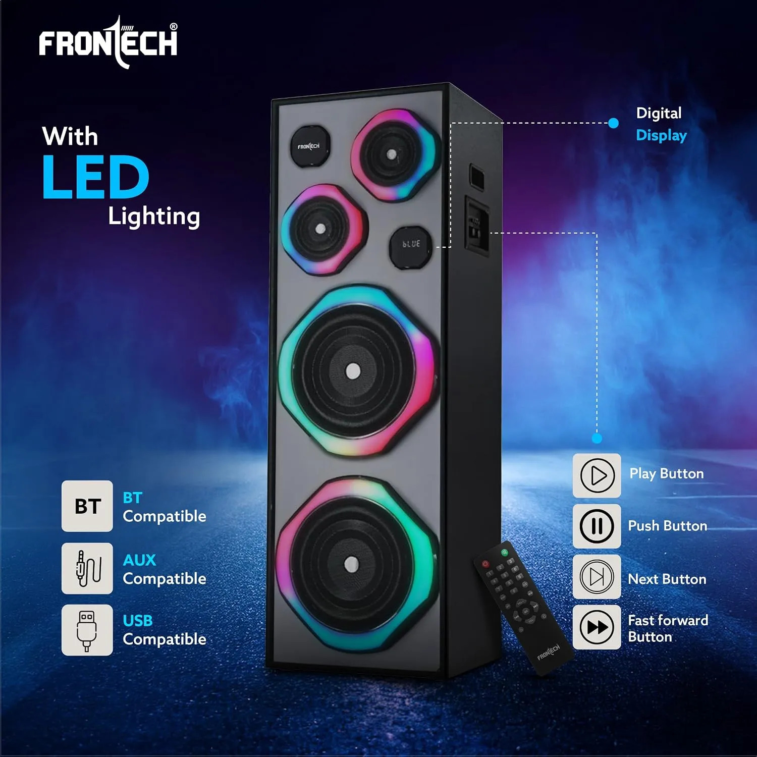 Frontech Bluetooth Tower Speaker with Mic 260W (SW-0169) - Image 3
