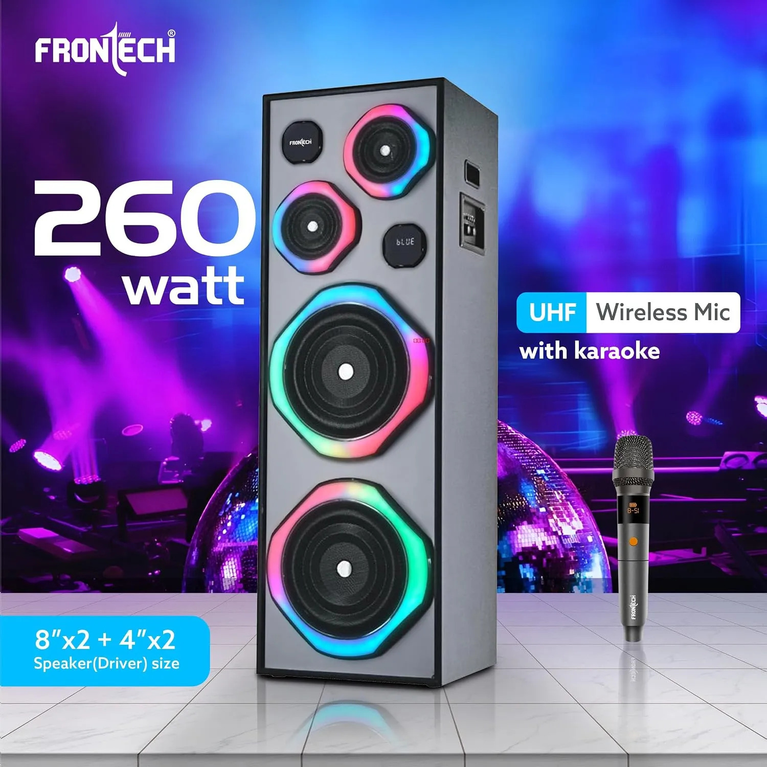 Frontech Bluetooth Tower Speaker with Mic 260W (SW-0169) - Image 5