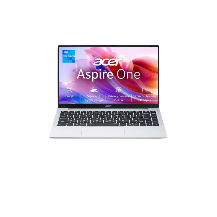 Acer Aspire One A114-45 (UN.371SI.00G) Laptop, Intel Core Celeron N4500, 8 GB RAM, 256 GB SSD, 14 Inch HD Screen, Windows 11 Home, Silver