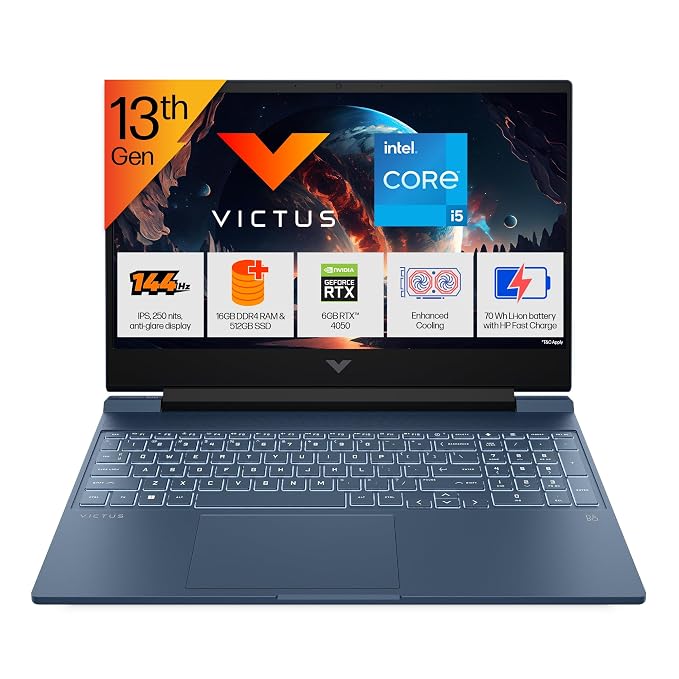 HP Victus Gaming 15-FA1278TX/FA2381TX /FA2375TX 13th Gen.Corei5/16GB/512GB/6GB RTX 4050A/ 15.6" FHD IPS 144Hz/W11+ M365 with Office24/Performance Blue