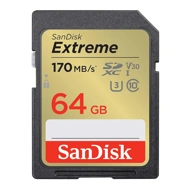 SanDisk Extreme SD UHS I 64GB Card for 4K Video for DSLR and Mirrorless Cameras 170MB/s Read & 80MB/s Write