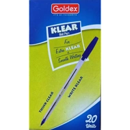 Goldex Klear Ball Pen – 0.6mm Fine Tip | German Ink | Transparent Body | Smooth Writing Ballpoint Pen for School, Office & Everyday Use (Blue Ink, Pack of 20)