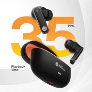 JUST CORSECA JST478 JC Silver True Wireless Earbuds | Bluetooth 5.4 | 10mm Drivers | 35H Playtime | Fast Charging Case | Deep Bass, Clear Calls & Type-C Charging (Black + Orange)