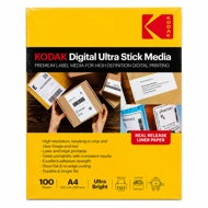 Kodak Digital Ultra Stick Media A4 (210 x 297mm) Premium Label Paper 100 Sheets (Laser & Inkjet Printable)